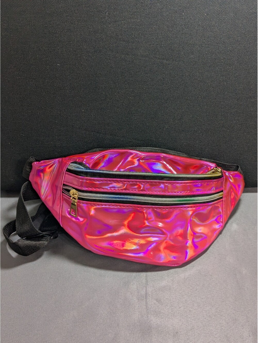 Holographic Pink Fanny Pack Waist Bag with Dual Zippers